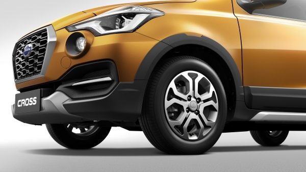 Datsun Cross front of vehicle showcasing high ground clearance